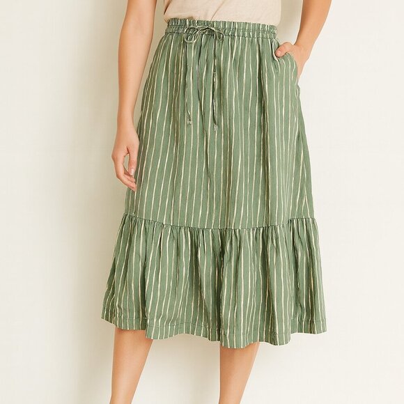 Lilla P womens Green & white stripped 100% Cotton Midi/Maxi Skirt Size Medium - Picture 1 of 6
